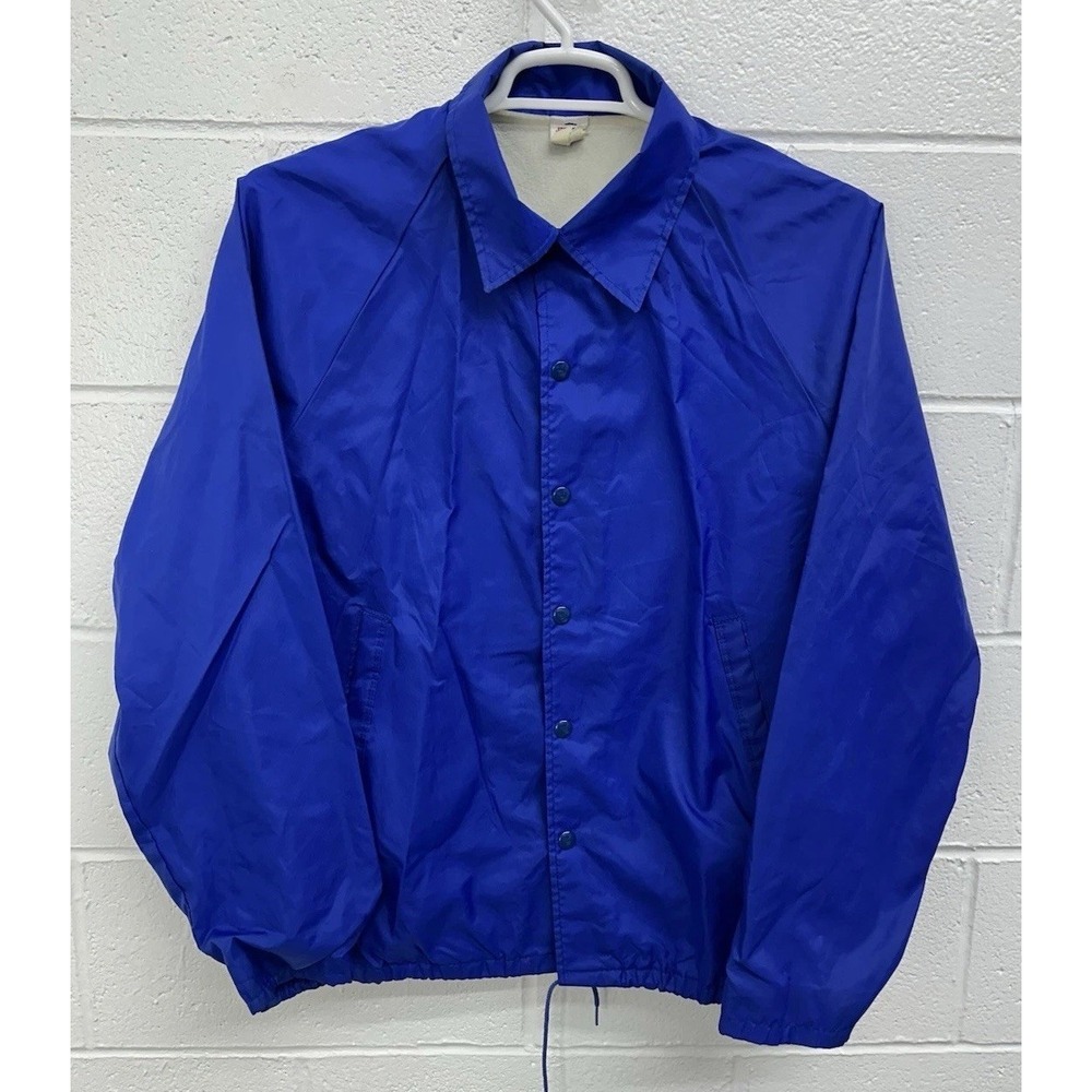 Vtg‎ 90's Jerzees Russell Windbreaker Coaches Jacket Blue Snap Front Blank Large